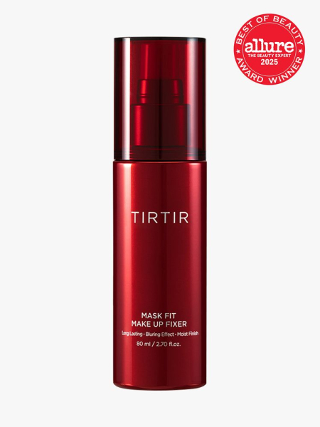 TIRTIR Mask Fit Make-up Fixer in branded red bottle with cap on light gray background with red Allure Best of Beauty seal in the top right corner