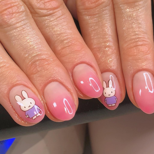 easter nails miffy nails with pink gradient